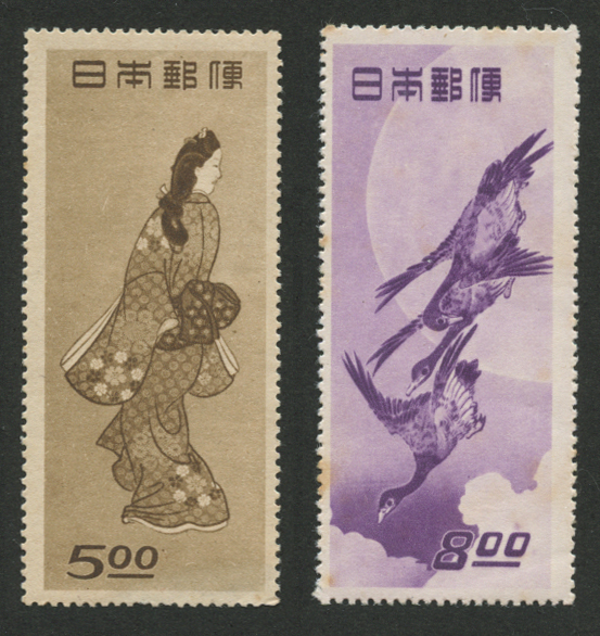 切手趣味週間「月に雁」「見返り美人」二級品セット - 日本切手・外国