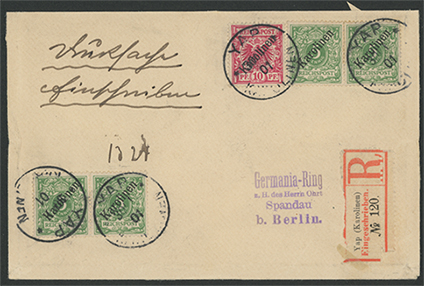 カロリン諸島　ドイツ切手加刷貼カバー