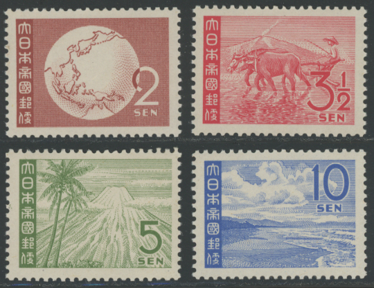 日本占領蘭印ジャワ　1943年1次普通切手正刷4種