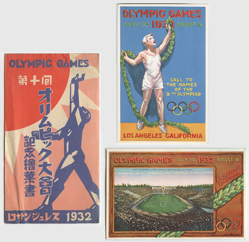 絵はがき 1932年ロサンゼルスオリンピック２種タトウ付き - 日本切手