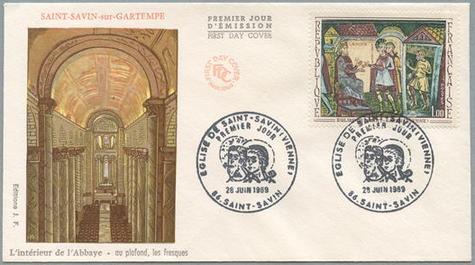 美術切手 サン・サバン教会のフレスコ画「テデシウスの前のサバンとシプリヤン」