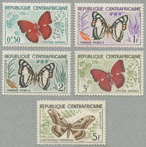 中央アフリカ共和国 1961年蝶５種 - 日本切手・外国切手の販売・趣味の