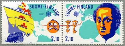 フィンランド1992年ヨーロッパ切手新大陸発見500年2種連刷
