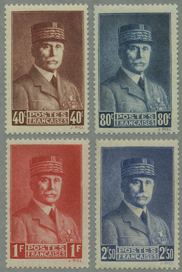 フランス 1940年アンリ フィリップ ペタン元帥4種 日本切手 外国切手の販売 趣味の切手専門店マルメイト