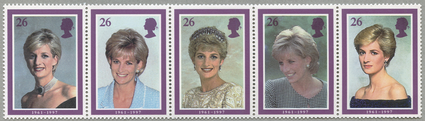 イギリス 1998年ダイアナ妃追悼５種連刷 - 日本切手・外国切手の販売 