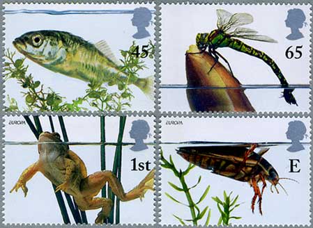 イギリス2001年ヨーロッパ切手を含む(池のなかま)4種