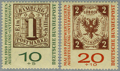 西ドイツ1959年ハンブルグ国際切手展2種