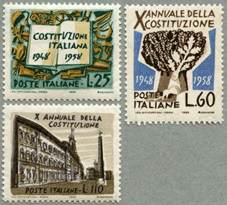 イタリア 1958年憲法制定10年3種 - 日本切手・外国切手の販売・趣味の 