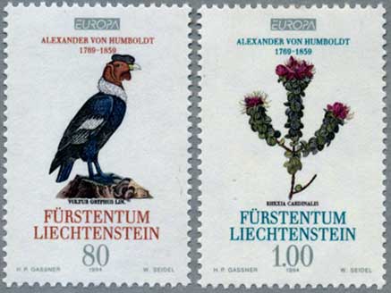 リヒテンシュタイン1994年ヨーロッパ切手Alexandro von Humboldtの絵画2種