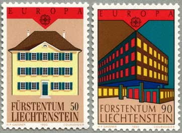 リヒテンシュタイン1990年ヨーロッパ切手郵便局2種
