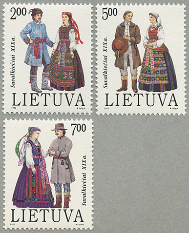 リトアニア 1992年suwalkiの民族衣装3種 日本切手 外国切手の販売 趣味の切手専門店マルメイト