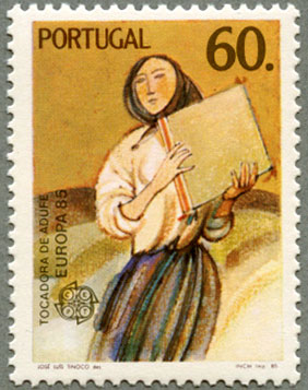 ポルトガル1985年ヨーロッパ切手 タンバリンをたたく女性