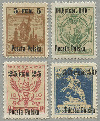 見事な ポーランド 切手 №7 LOCAL 1919年 PORTO 円形加刷 16種・他 