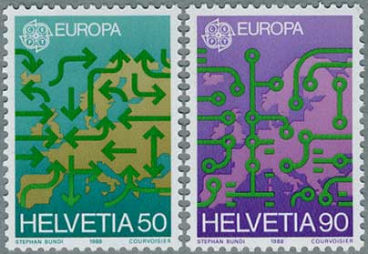 スイス1988年ヨーロッパ切手地図2種