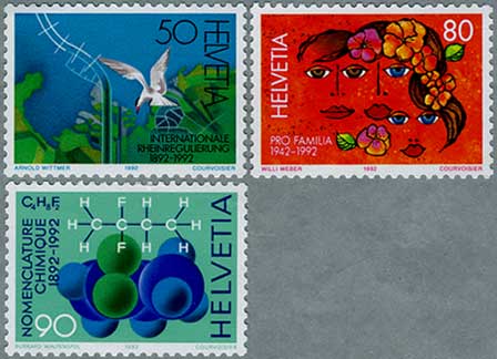 スイス1992年国際ライン条約100年(50c)など3種