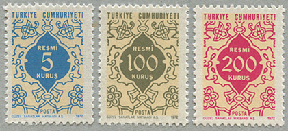 トルコ 1972年公用切手3種 - 日本切手・外国切手の販売・趣味の切手 