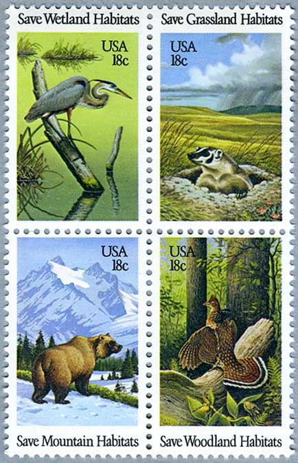アメリカ 野生動物の切手10種連刷 未使用 1981-
