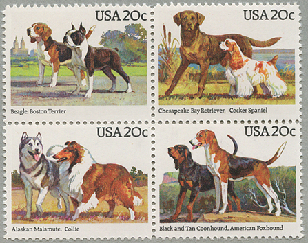 アメリカ 1984年犬4種連刷 日本切手 外国切手の販売 趣味の切手専門店マルメイト
