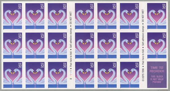 愛の切手ハートのハクチョウ紫